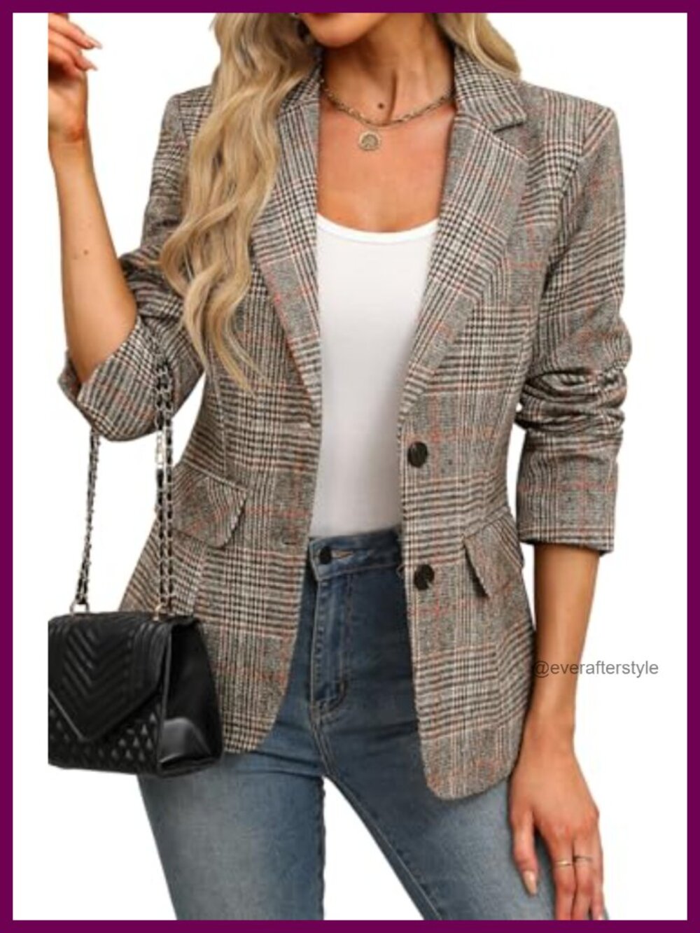 Women's Plaid Blazer Business Casual Houndstooth Jacket Notch Collar